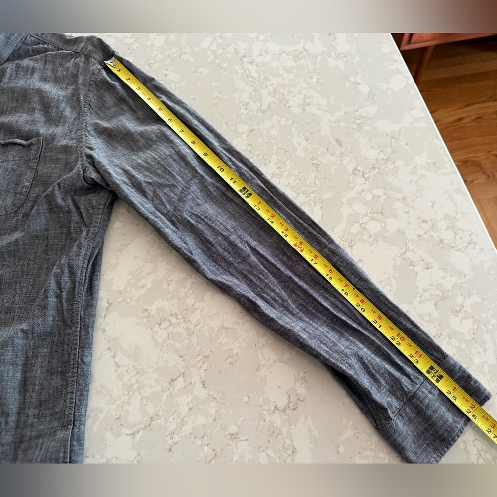 Chambray Black Washed Button Down Long Sleeve Shi… - image 7